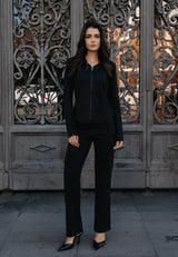 HENNE LS FITTED  ZIP BLOUSE - BLACK