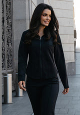 HENNE LS FITTED  ZIP BLOUSE - BLACK