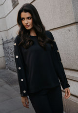 HENNE LS BAT BLOUSE - BLACK