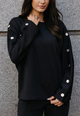 HENNE LS BAT BLOUSE - BLACK