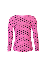 MESH LS TSHIRT, FLOCK - DARK PINK HEART