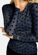 MESH LS TSHIRT, FLOCK - NAVY HEART
