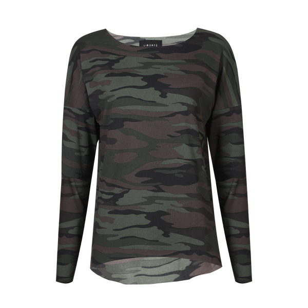 ALMA-LS-TOP (FLEECE) - DUSTY CAMO DARK BROWN