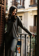 ALMA-WIDE PANTS (FLEECE) - BEETLE