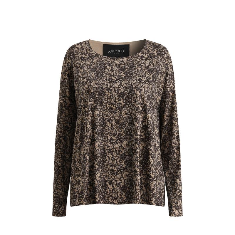 ALMA-LS-TOP - MOCCA BROWN LACE