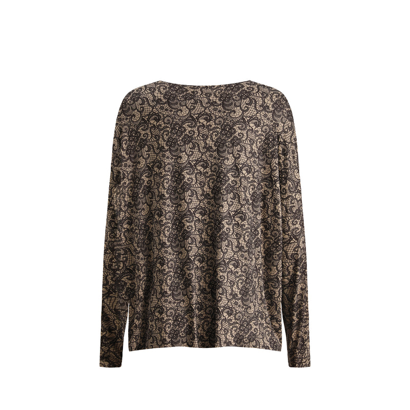 ALMA-LS-TOP - MOCCA BROWN LACE