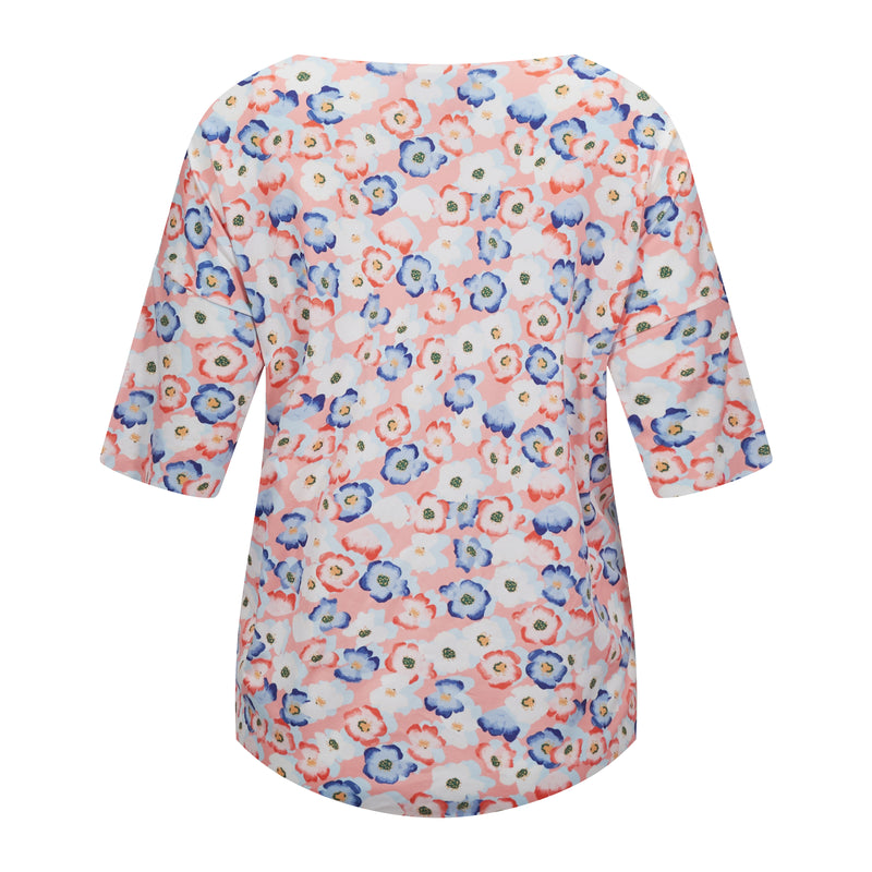 ALMA-TSHIRT - PEACHY BLUE FLOWER