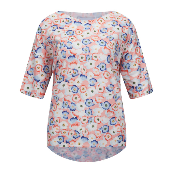 ALMA-TSHIRT - PEACHY BLUE FLOWER