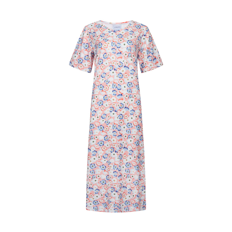 ALMA-TSHIRT-DRESS - PEACHY BLUE FLOWER