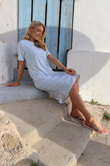 ALMA-TSHIRT-DRESS - L. BLUE CREME SMALL STRIPE