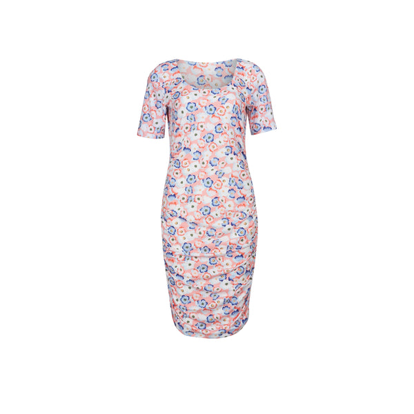 ALMA-SS-TURN-DRESS - PEACHY BLUE FLOWER