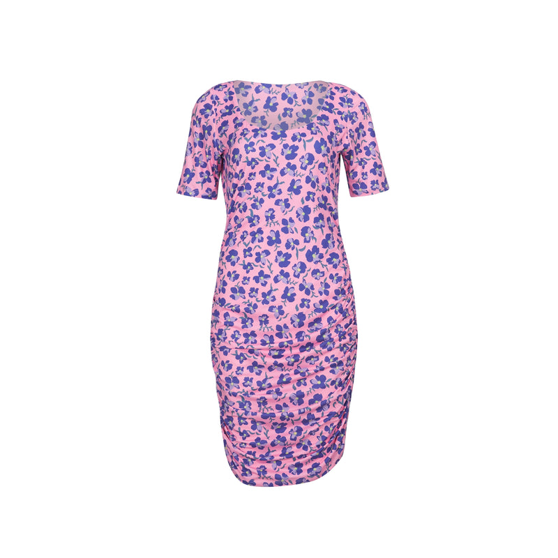 ALMA-SS-TURN-DRESS - PINK PURPLE FLOWER