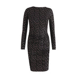 ALMA-LS-TURN-DRESS - BLACK PINK HOLOGRAPHIC DOT