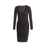 ALMA-LS-TURN-DRESS - BLACK PINK HOLOGRAPHIC DOT