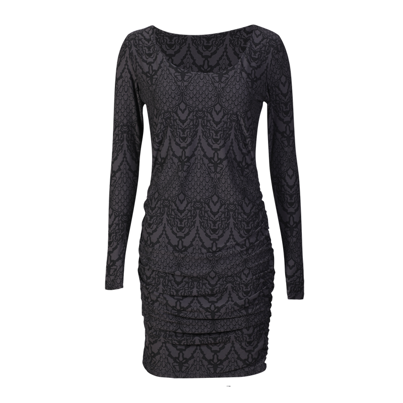 ALMA-LS-TURN-DRESS - DARK GRAY LALA