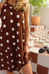 ALMA-ANNI-DRESS - BROWN CREME DOT