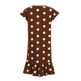 ALMA-U-TSHIRT-FRILL-DRESS - BROWN CREME DOT