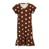 ALMA-U-TSHIRT-FRILL-DRESS - BROWN CREME DOT