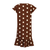 ALMA-U-TSHIRT-FRILL-DRESS - BROWN CREME DOT