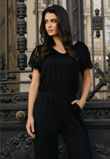 ALMA SS LACE MIX JUMPSUIT - BLACK
