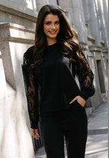 ALMA LS LACE MIX BLOUSE - BLACK