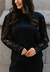 ALMA LS LACE MIX BLOUSE - BLACK