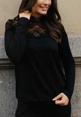 ALMA LS LACE MIXT SHIRT - BLACK