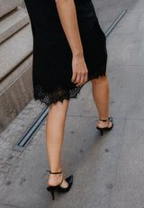 ALMA SMOCK LACE MIX SKIRT - BLACK
