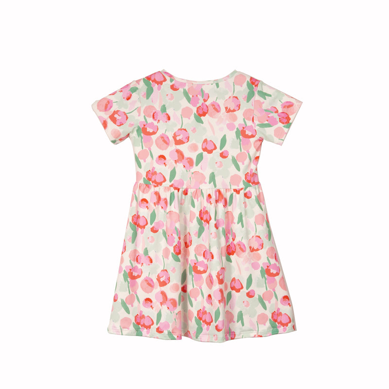 ALMA-SS-BABYDOLL-DRESS (KIDS) - MINT PINK FLOWER