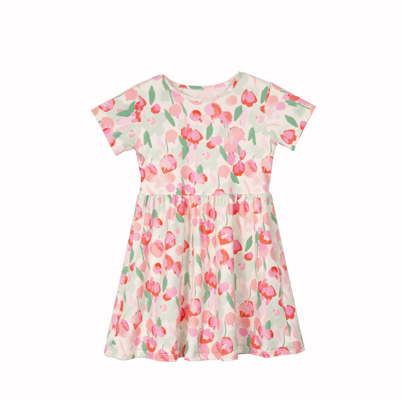 ALMA-SS-BABYDOLL-DRESS (KIDS) - MINT PINK FLOWER