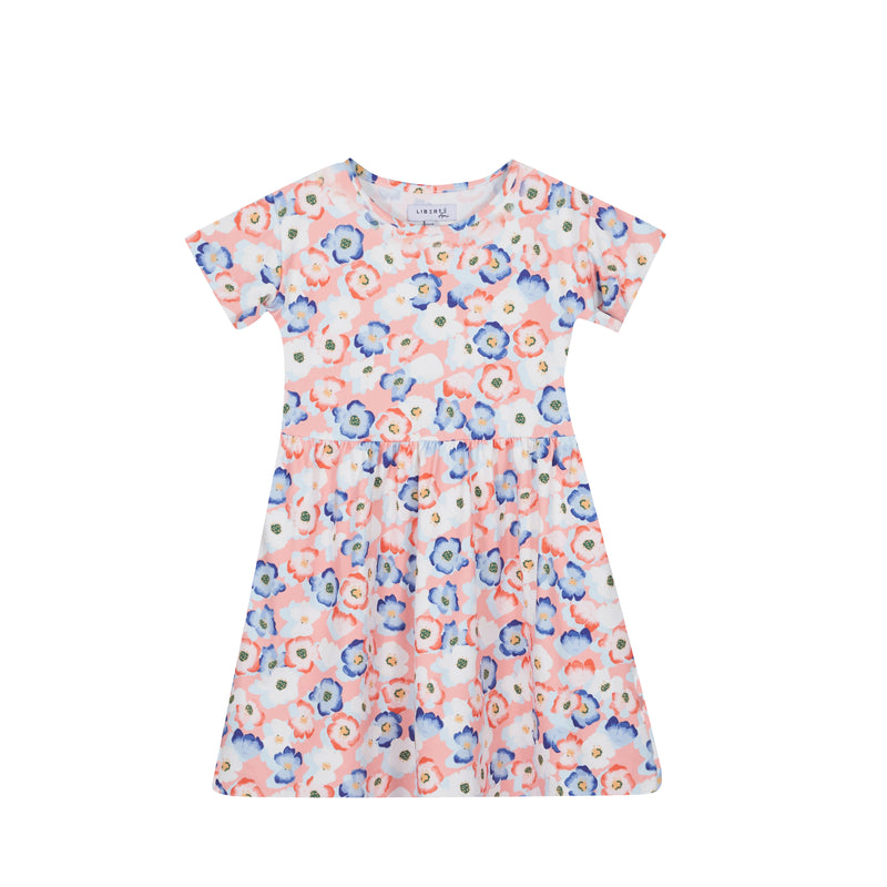 ALMA-SS-BABYDOLL-DRESS (KIDS) - PEACHY BLUE FLOWER