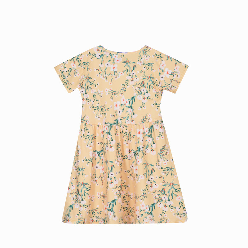 ALMA-SS-BABYDOLL-DRESS (KIDS) - YELLOW GREEN FLOWER
