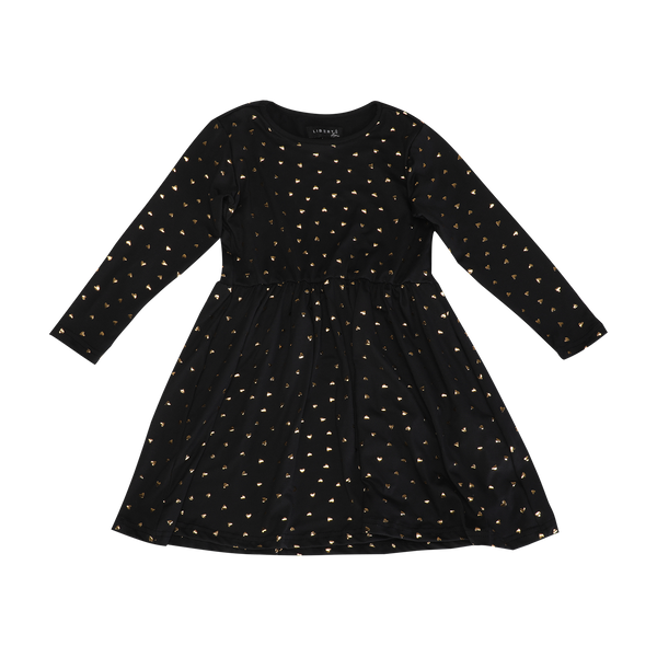 ALMA-LS-BABYDOLL-DRESS (KIDS) - BLACK GOLD HEART