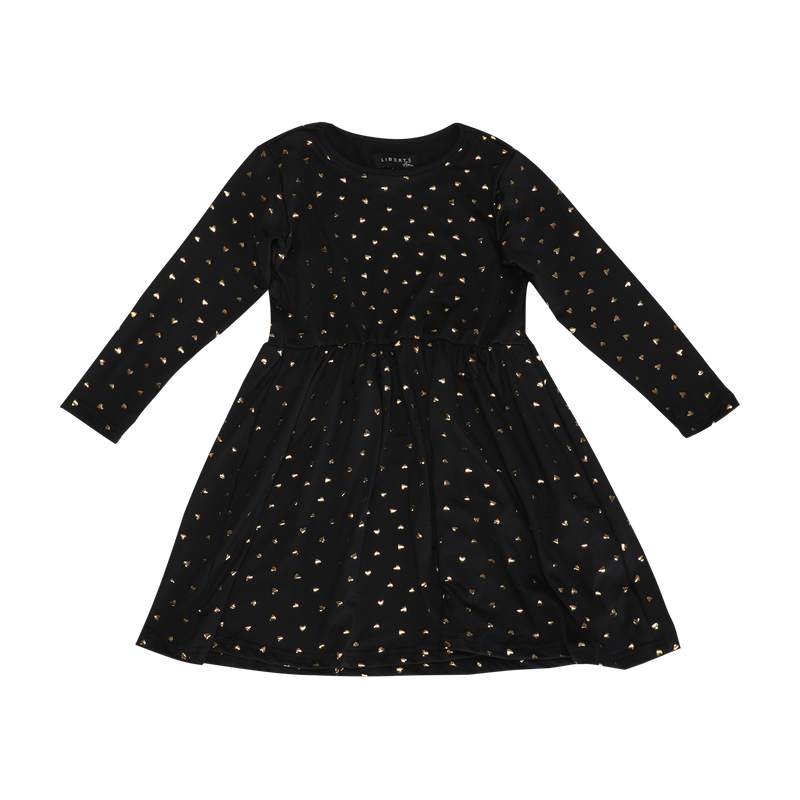 ALMA-LS-BABYDOLL-DRESS (KIDS) - BLACK GOLD HEART