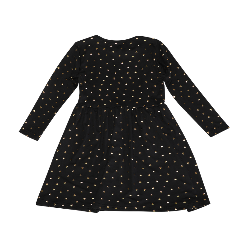 ALMA-LS-BABYDOLL-DRESS (KIDS) - BLACK GOLD HEART