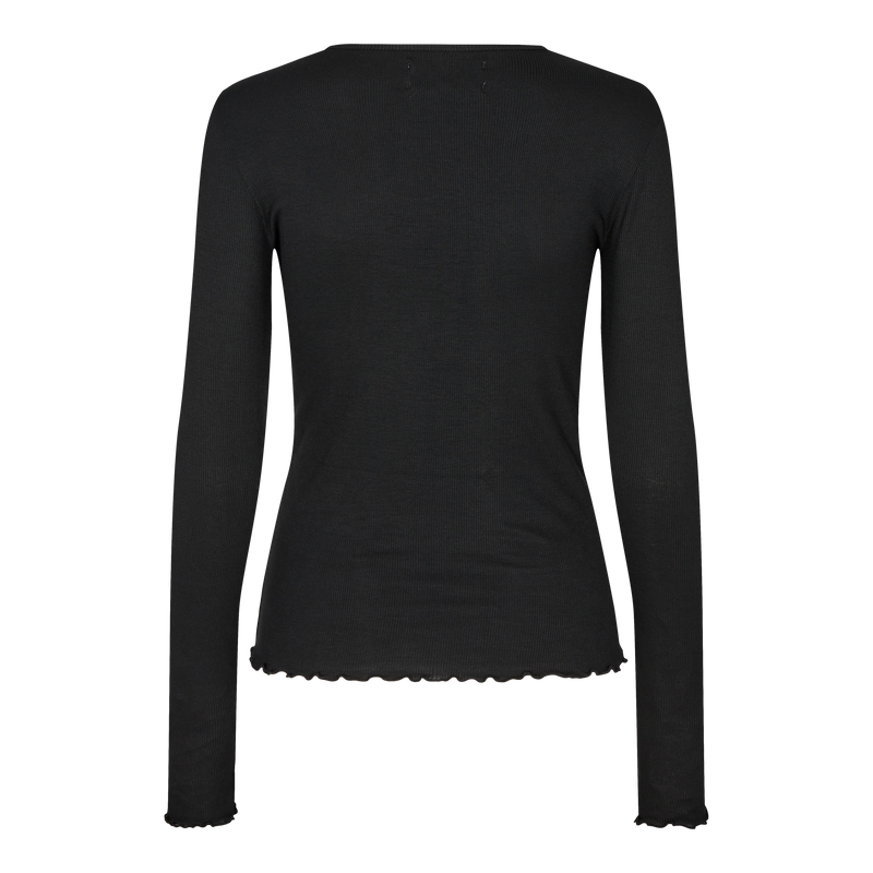 NATALIA LS ROUND NECK  BLOUSE - BLACK