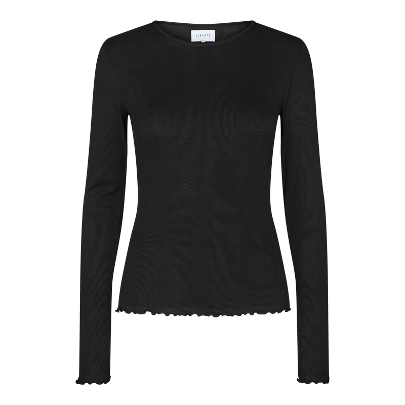 NATALIA LS ROUND NECK  BLOUSE - BLACK