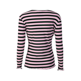 NATALIA LS ROUND NECK  BLOUSE - BLACK BUBBLEGUM WHITE STRIPE