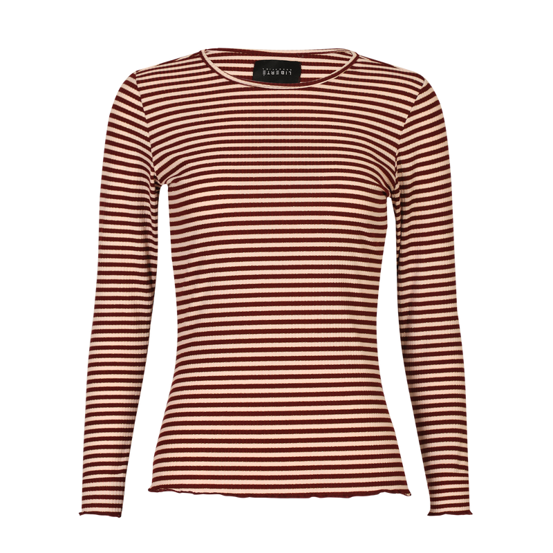 NATALIA LS ROUND NECK BLOUSE - BORDEAUX CREME GOLD STRIPE