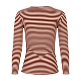 NATALIA LS ROUND NECK BLOUSE - BORDEAUX CREME GOLD STRIPE