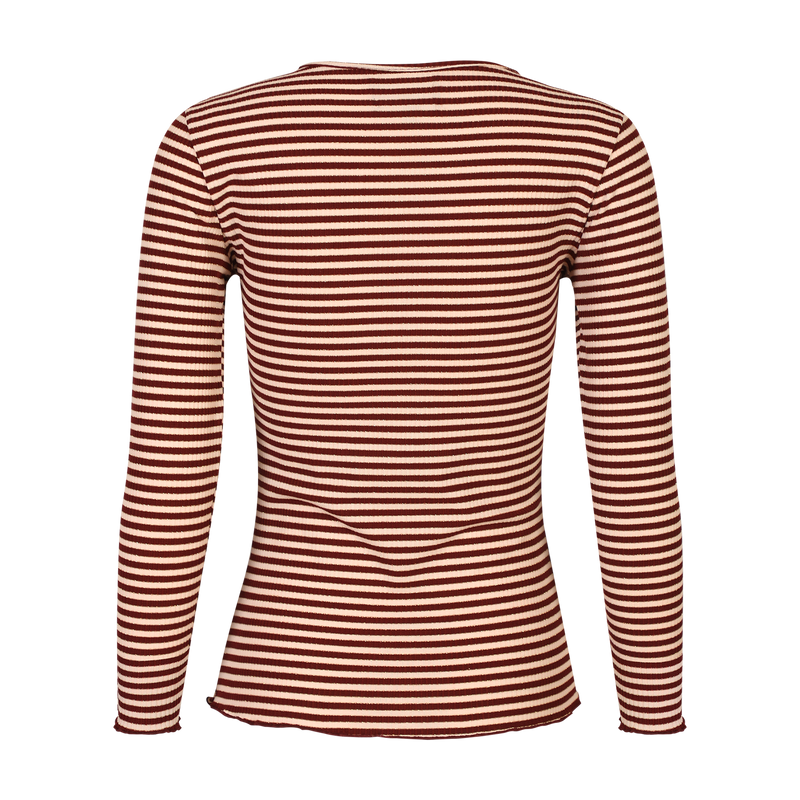 NATALIA LS ROUND NECK BLOUSE - BORDEAUX CREME GOLD STRIPE