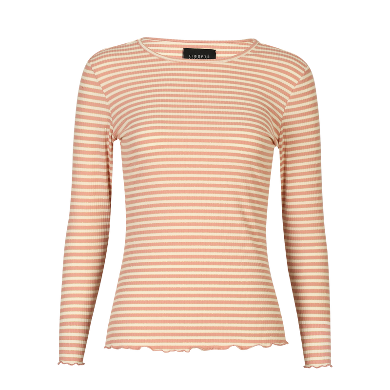 NATALIA LS ROUND NECK BLOUSE - ROSE CREME GOLD STRIPE