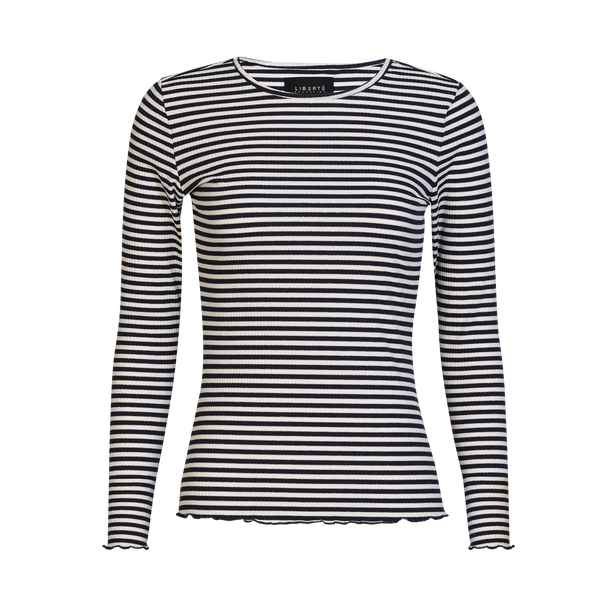 NATALIA LS ROUND NECK BLOUSE - NAVY CREME GOLD STRIPE