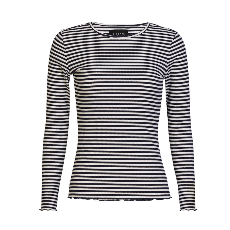 NATALIA LS ROUND NECK BLOUSE - NAVY CREME GOLD STRIPE