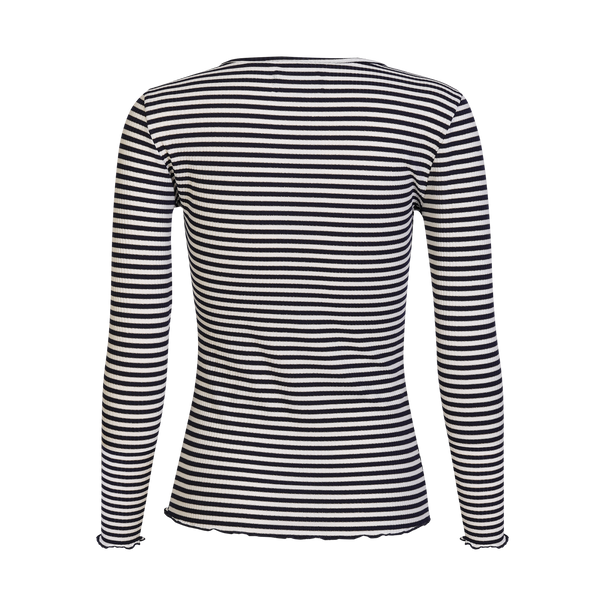 NATALIA LS ROUND NECK BLOUSE - NAVY CREME GOLD STRIPE