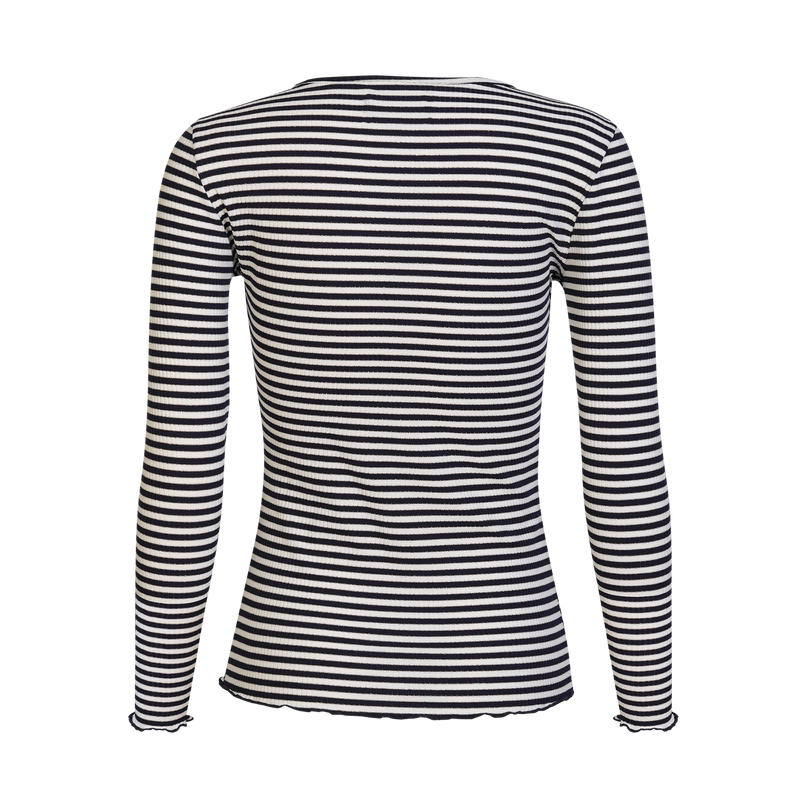 NATALIA LS ROUND NECK BLOUSE - NAVY CREME GOLD STRIPE