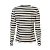 NATALIA LS ROUND NECK BLOUSE - BLACK CREME GREY STRIPE
