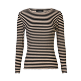 NATALIA LS ROUND NECK BLOUSE - BLACK SAND STRIPE