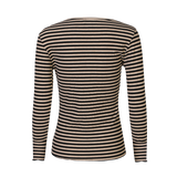 NATALIA LS ROUND NECK BLOUSE - BLACK SAND STRIPE