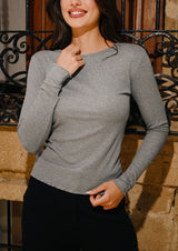 NATALIA LS ROUND NECK BLOUSE - GREY MEL.